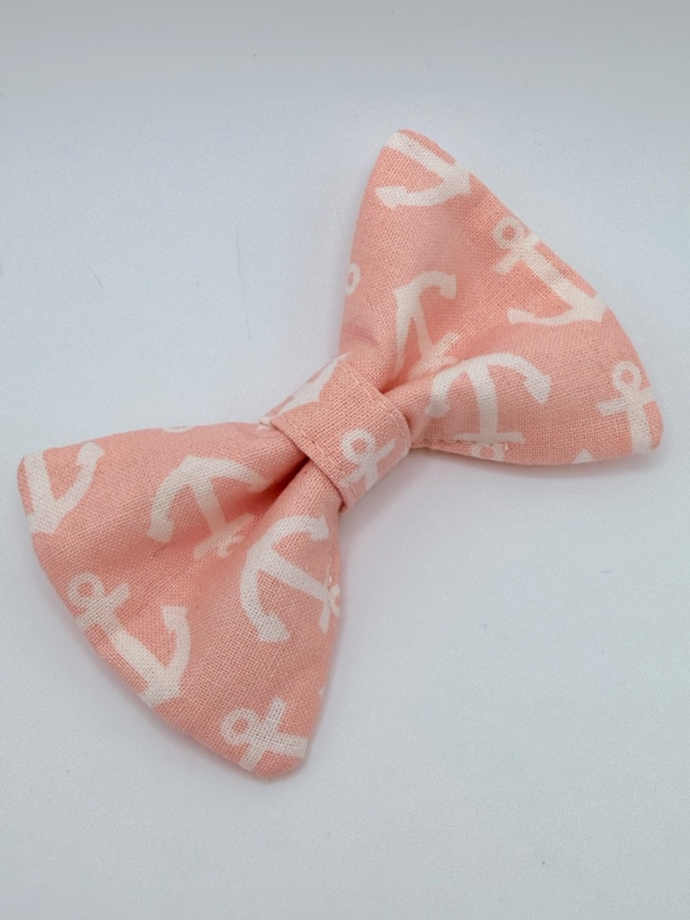 Handmade baby pink anchor print over the collar, dog or cat bowtie